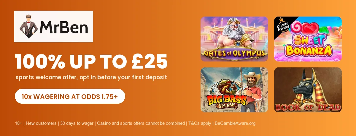 Mr Ben sports welcome offer: 100% deposit match up to £25